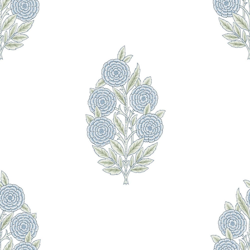 Photos - Wallpaper Roommates Dutch Floral Blue Peel and Stick : Modern Self-Adhesive Botanical Vinyl, Removable Sticky Decor 