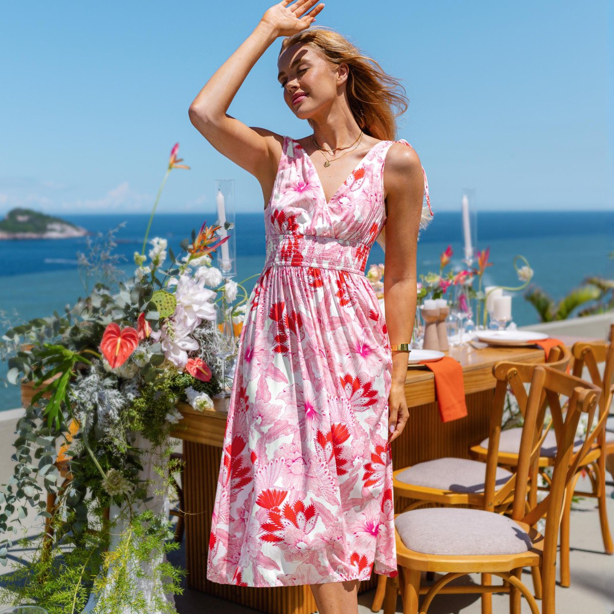 Женские платья Cupshe Women's Midi A-Line Dress with Floral Print for Weddings-L-Pink — фото 8