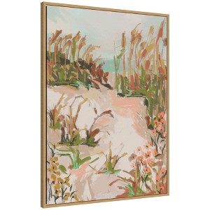 Kate and Laurel Framed Canvas Wall Art Print Sunrise Seascape by Annie Quigley, 28 x 38 Sylvie Natural Frame, Coastal, Abstract Art for Wall Decor - 1 of 4