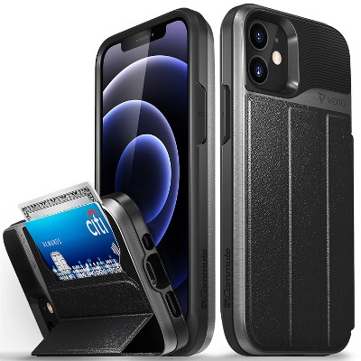 Vena vCommute for Apple iPhone 12 Mini Wallet Case, Leather Flip Cover with Card Slot and Kickstand - Black