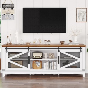 Jojoka 75 Inch TV Stand, Farmhouse Entertainment Center with Sliding Barn Doors,White - 1 of 4