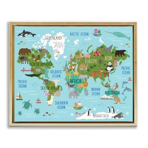 Stupell Industries Kid's Favorite Animals World Map Floating Frame Canvas Art - 1 of 4
