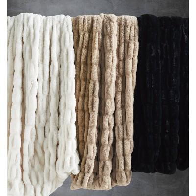 Ivory Faux Fur Reversible Throw Blanket