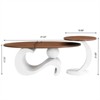 RISOKEYS Set of 2 Modern Nest Coffee Table - Wooden Brown Table Top Oval Coffee and End Table Set with White Metal Geometric Base - 3 of 4