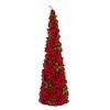 One Hundred 80 Degrees 10.75 In Berry Cone Candle Retro Holly Leaves Sculpted Candles - 2 of 3