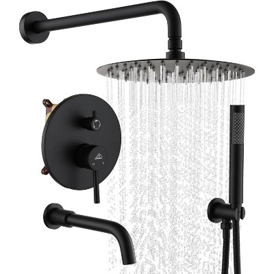 CASAINC 10" Inch Wall Mounted Round Shower System Set with Handheld Spray & Tub Spout