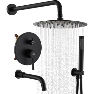 CASAINC 10" Inch Wall Mounted Round Shower System Set with Handheld Spray & Tub Spout - 1 of 3