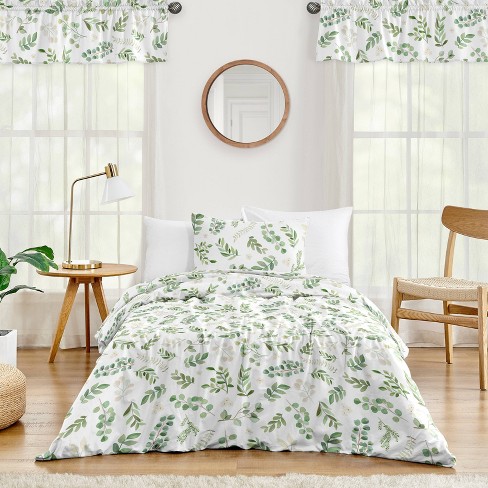 4pc Botanical Leaf Twin Kids' Comforter Bedding Set Green and White - Sweet  Jojo Designs