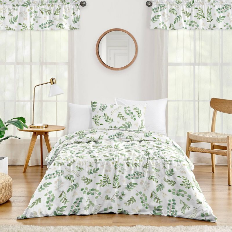 4pc Botanical Leaf Twin Kids&#39; Comforter Bedding Set Green and White - Sweet Jojo Designs, 1 of 7
