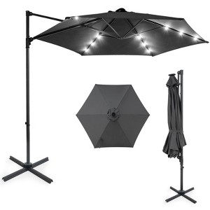 Costway 10 FT Patio Cantilever Umbrella with Solar LED Lights, 360  Rotation, Air Vent Gray : Target