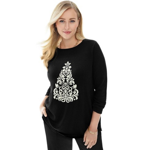 Jessica London Women's Plus Size Holiday Motif Pullover, 18/20 - Silver  Christmas Tree