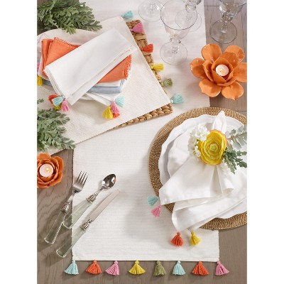 Ivory Cotton Placemats with Colorful Fiesta Tassels, Set of 4