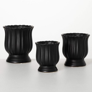 Sullivans 7", 6" & 5.25" Black Tulip Planter Set of 3, Ceramic - 1 of 3