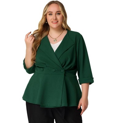 Agnes Orinda Women's Plus Size Notched Lapel Ruffle Peplum Ruched Buttons Outfits Blazers