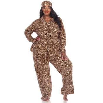 Women's Plus Size Short Sleeve Top And Pants Pajama Set Brown 1x - White  Mark : Target