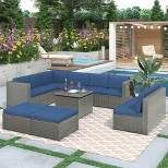 9-Piece Rattan Sectional Seating Group, Patio Conversation Set with Cushions and Ottoman-ModernLuxe