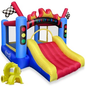 Cloud 9 Race Car Track Bounce House with Blower - Inflatable Bouncer with Slide and Large Jumping Area - 1 of 4