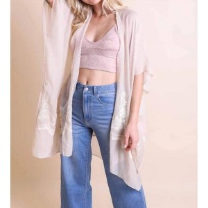 Women's Lightweight Floral Embroidered Tassels Boho Festival Duster Wrap - LETO - 1 of 2