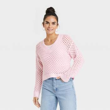 Women's V-Neck Open Work Pullover Sweater - Universal Thread™
