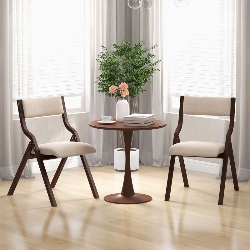 Tangkula Folding Dining Chairs Set of 4 Wooden Table Chairs w/ Padded Seat Modern Coffee & Beige, 3 of 11