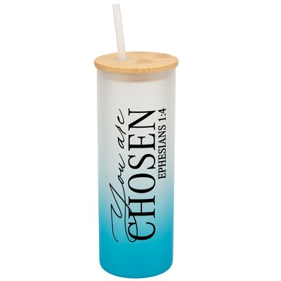 Elanze Designs You Are Chosen Vertical Walk in Faith Wrap-Around Design 25 Ounce Frosted Gradient Glass On-The-Go Coffee Travel Skinny Tumbler Mug