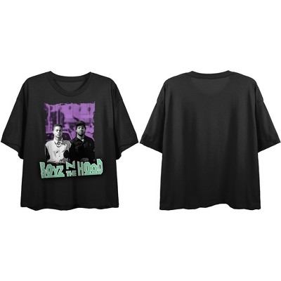 Boyz N The Hood Photo & Logo Crew Neck Short Sleeve Women's Black Boyfriend Crop T-shirt