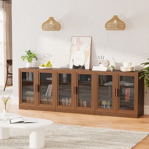 3-Set Glass Door Sideboard Buffet Storage Cabinets with Adjustable Shelves - 93"Lx31"H - 1 of 4