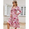 Womens Deep V Neck Floral Print Long Sleeve Ruffle High Waist Beach Flowy Maxi Dress Dress - 3 of 4