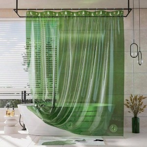 Shower Curtain Liner, Soft Clear Green Heavy Duty 2 - in - 1, 72x72 Plastic Weighted with 12 Rustproof Grommets - 1 of 4