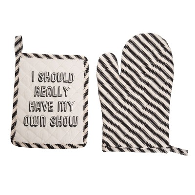 Totalee Gift My Own Show Pot Holder & Oven Mitt Set of 2 Cotton Black