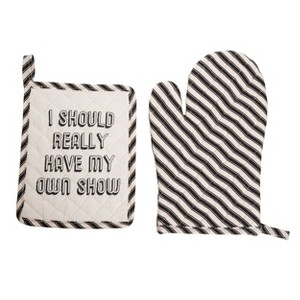 Totalee Gift My Own Show Pot Holder & Oven Mitt Set of 2 Cotton Black - 1 of 1