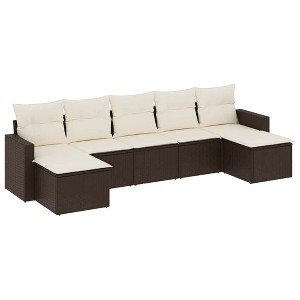vidaXL 7 Piece Patio Sofa Set with Cushions Brown and Cream Poly Rattan - Without Table - 1 of 4