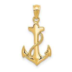 Black Bow Jewelry 14k Yellow Gold Polished Anchor and Rope Pendant - 1 of 4