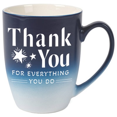 Elanze Designs Thank You Everything You Do Two Toned Ombre Matte Navy Blue and White 12 ounce Ceramic Stoneware Coffee Cup Mug