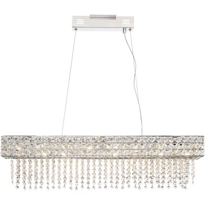 Possini Euro Design Chrome Crystal Rectangular Pendant Chandelier 36" Wide Modern LED Fixture for Kitchen Island Dining Room