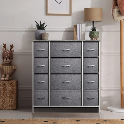 Gray 12-Drawer Nursery Dresser with Soft Close Drawers