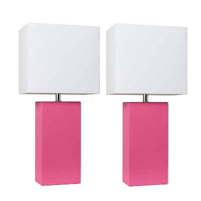 (2pk) 21" Monaco Avenue Modern Leather Table Lamp Hot Pink - Elegant Designs