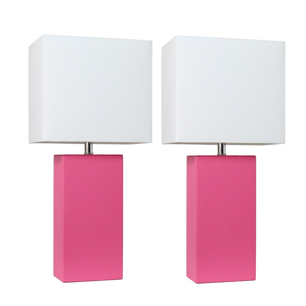 Photos - Floodlight / Street Light  21" Monaco Avenue Modern Leather Table Lamp Hot Pink - Elegant(Set of 2)