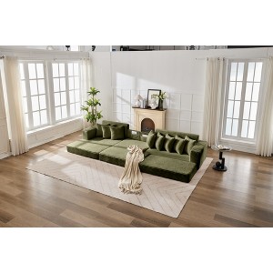 Convertible Corduroy Floor L-Shaped Sectional Sofas Bed with Foldable Mattress, Cloud Couch for Space-Saving and Multi-Functional Use - 1 of 4