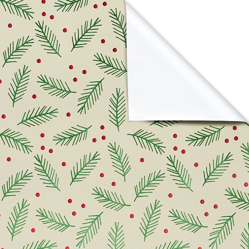 20 sq ft Holly Berry and Leaves Foil Christmas Wrapping Paper, 3 of 7