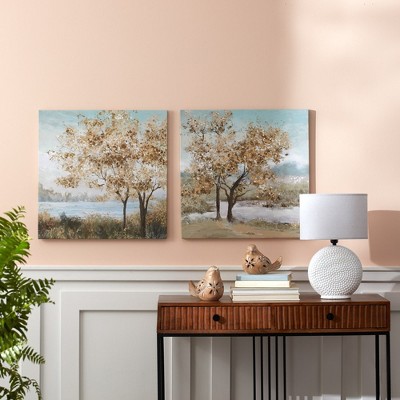 Beige and Blue Tree Landscape Canvas Art Set