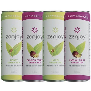 Zenjoy Passion Fruit Green Tea & Honey Green Tea Mixed 4 Pack - Calming Drink with Ashwagandha & Lemon Balm - Non-Alcoholic Beverage - 1 of 1
