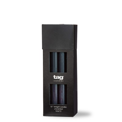 TAG Color Studio 10" Straight Taper Unscented Smokeless Paraffin Wax Candle Black, Burn Time 10 hrs. Sold in Units of 1