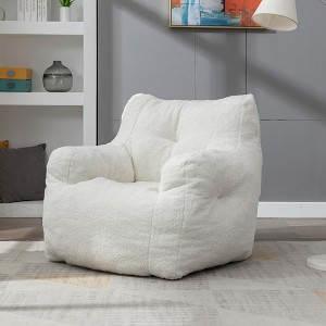 QingMoon Bean Bag Chairs, Teddy Fabric Lazy Sofa, Single Leisure Couch with Ergonomic Backrest and Arms for Living Room,Bedroom - 1 of 4