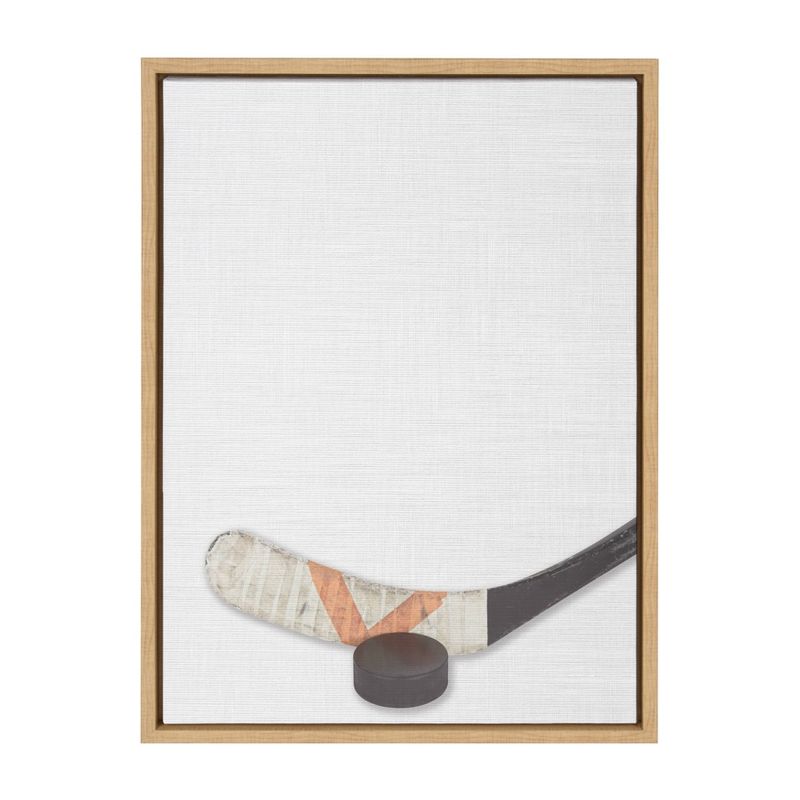 18&#34; x 24&#34; Sylvie Hockey Stick and Puck Framed Canvas Natural - DesignOvation, 1 of 10