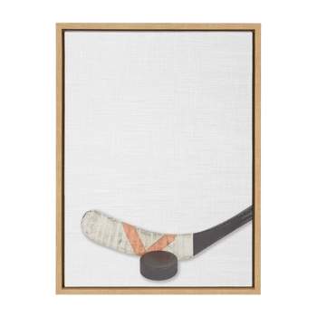 18" x 24" Sylvie Hockey Stick and Puck Framed Canvas Natural - DesignOvation