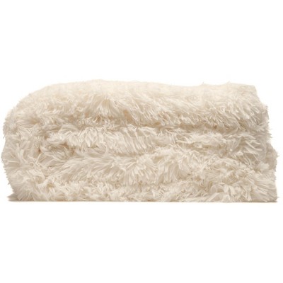 Ivory White Reversible Faux Fur and Sherpa Throw Blanket