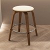 LeisureMod Wooden Counter Stool Round Seat Leather Upholstery and Iron Pelya Collection - 2 of 4