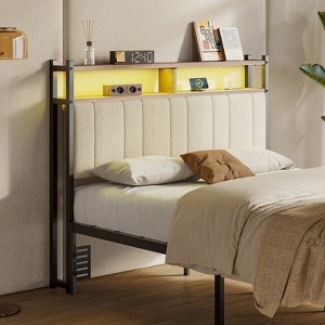 Pinmoco Full LED Headboard, Linen Upholstered Storage Headboard with Charging Station, Beige - 1 of 4