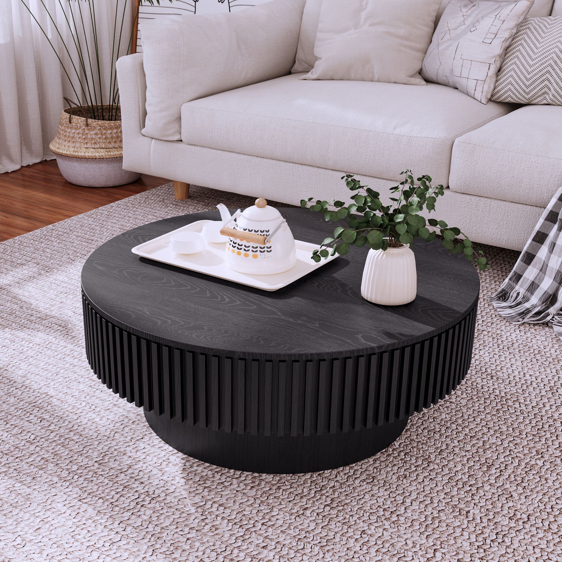GDFStudio Sophia Modern Round Coffee Table with Storage